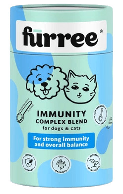 Fürree Immunity Complex 100g – természetes immunerősítő és bélflóra támogató por kutyáknak és macskáknak, visszazárható henger alakú papír dobozban