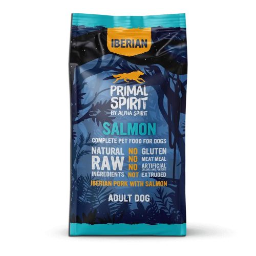 Primal Spirit Iberian Salmon kutyatáp 12kg – prémium, csirke- és gluténmentes táp friss lazaccal és ibériai sertéshússal