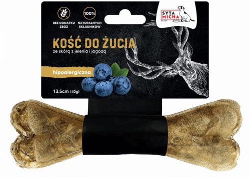 Hipoallergén rágócsont kutyáknak szarvasbőrből és bogyókból, 13,5 cm