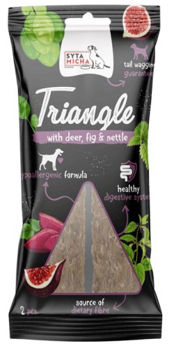 Syta Micha Fogtisztító háromszög szarvassal, birkával, nyúllal, édesburgonyával, spenóttal, ananászlé-koncentrátum porral, fügével és csalánnal